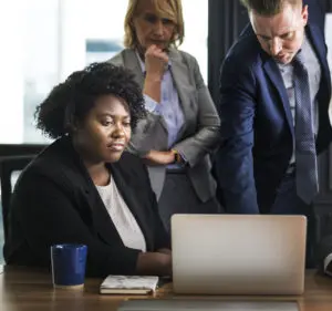 Business people in a video call meeting